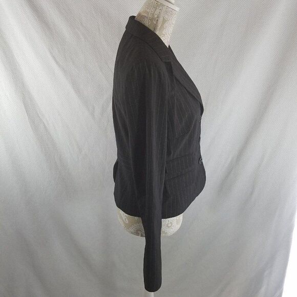 How Wen 10 Black Pinstripe 3 Button Fitted Blazer Jacket Lace Trim - Picture 5 of 10
